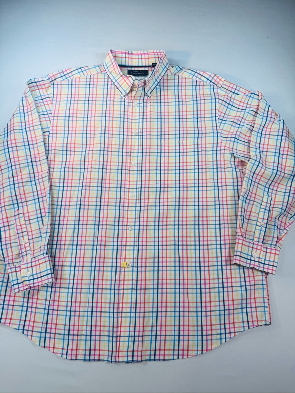 Roundtree & Yorke Men’s LS Button-Down Plaid Dress Shirt 100% Cotton XL